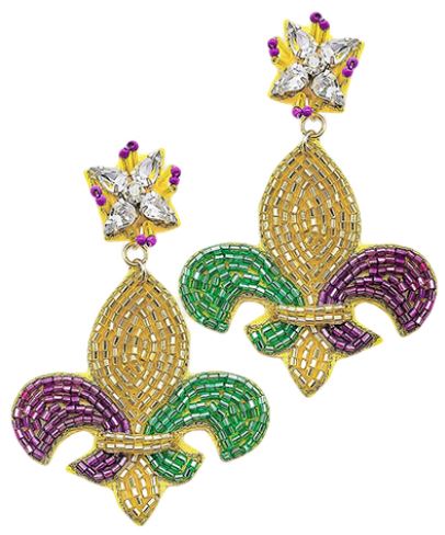 Fleur de Lis Earrings - Mardi Gras - Purple Green Gold