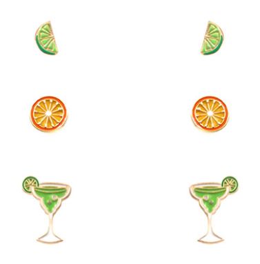 Margarita Stud Earrings - Set of 3 - Epoxy Studs, Lime, Orange Cocktails